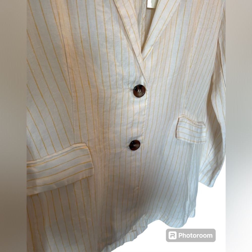 CYNTHIA ROWLEY White/Yellow Pin Stripe Linen Blazer Jacket NWT - Size Small - Picture 4 of 11